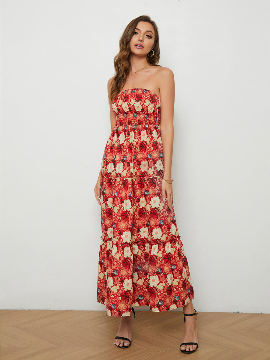 Floral Strapless Low-Back Dress-Angel Casuals