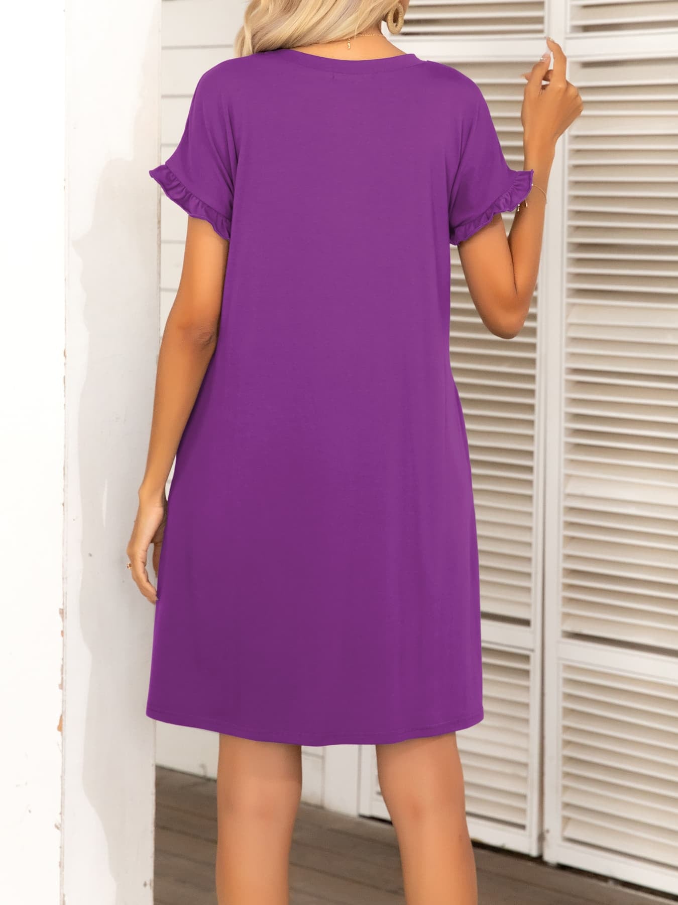 Round Neck Flounce Sleeve Dress with Pockets-Angel Casuals