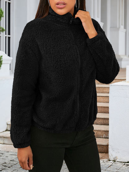 Zip Up Turtleneck Long Sleeve Jacket-Angel Casuals