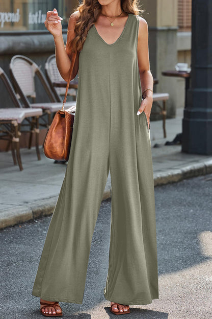 Full Size V-Neck Wide Strap Jumpsuit-Angel Casuals