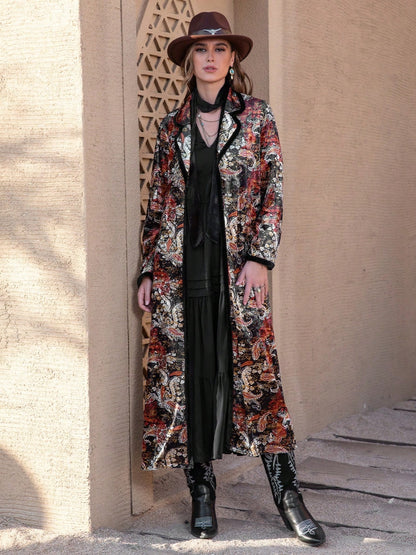 Printed Open Front Long Sleeve Outerwear-Angel Casuals