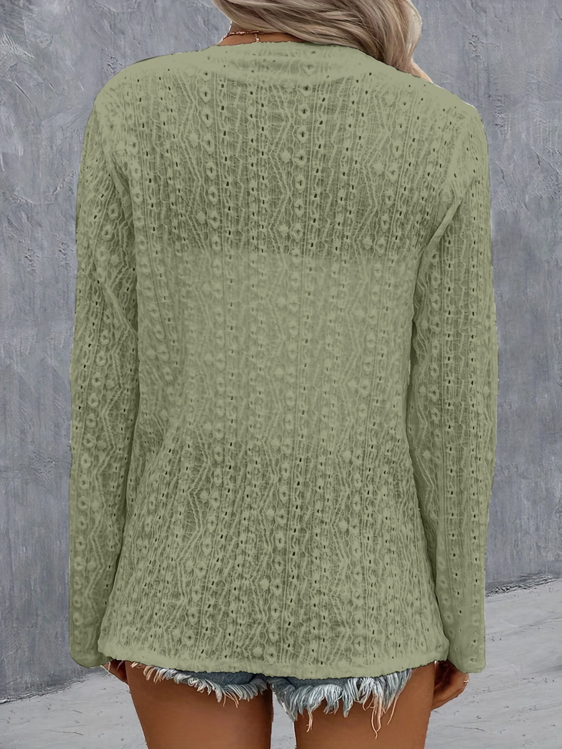 Eyelet Roll-Tab Sleeve Cardigan-Angel Casuals