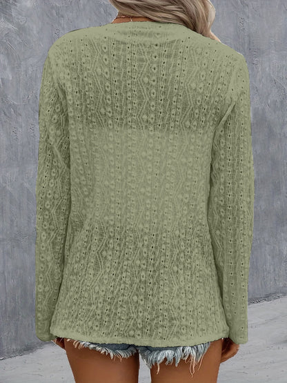 Eyelet Roll-Tab Sleeve Cardigan-Angel Casuals