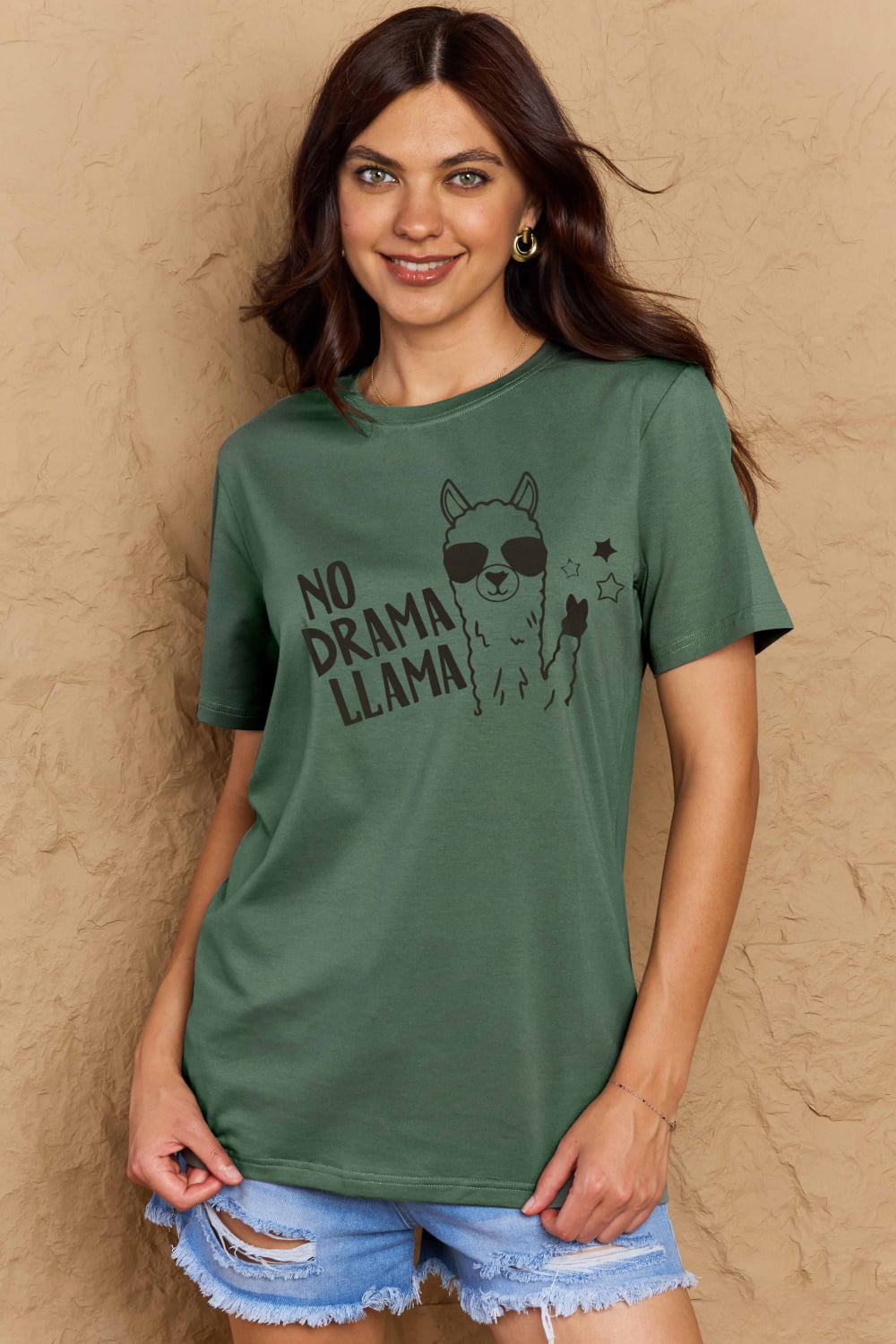 Simply Love Full Size NO DRAMA LLAMA Graphic Cotton Tee-Angel Casuals