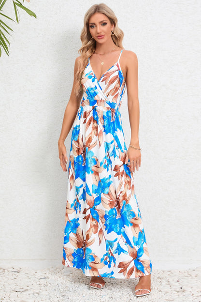 Printed Surplice Maxi Cami Dress-Angel Casuals