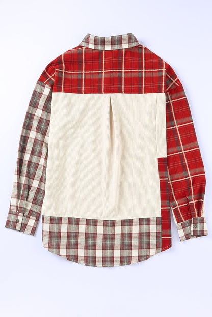Plaid Patchwork Collared Neck Shacket-Angel Casuals