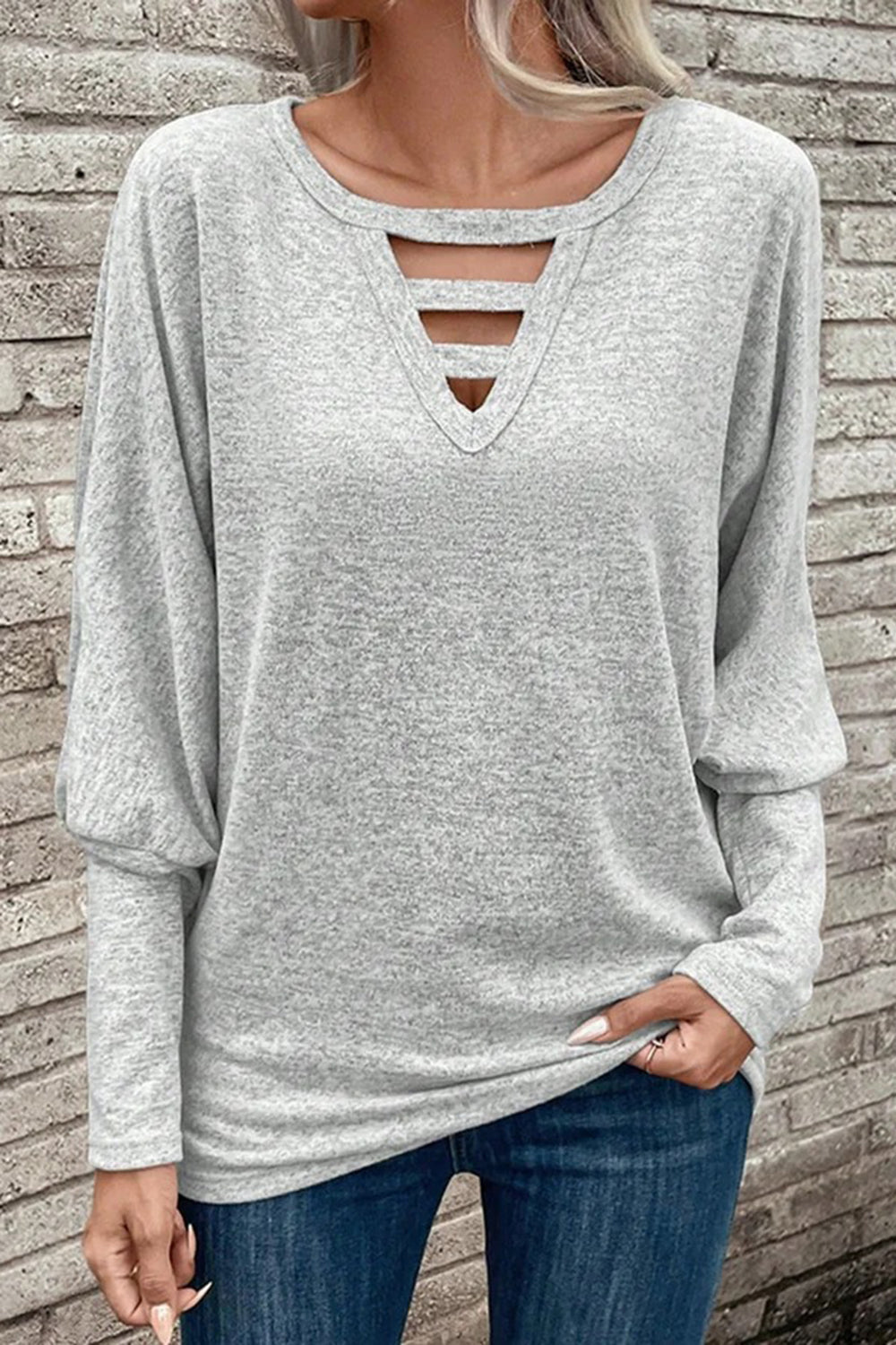 Cutout Round Neck Long Sleeve T-Shirt-Angel Casuals
