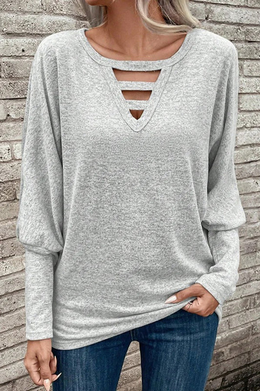 Cutout Round Neck Long Sleeve T-Shirt-Angel Casuals