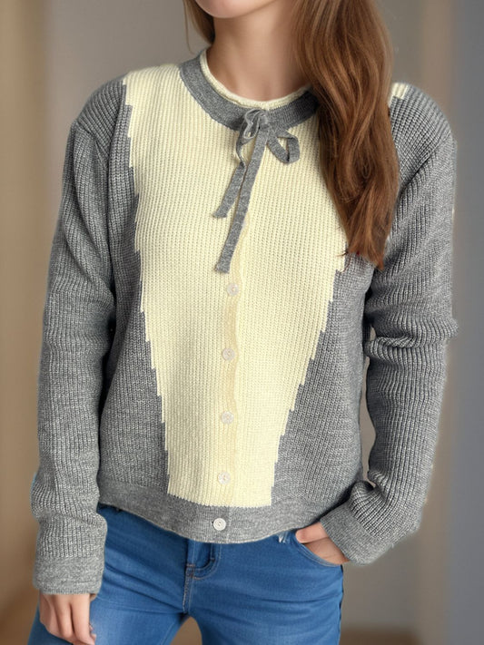 Contrast Button Down Long Sleeve Cardigan-Angel Casuals