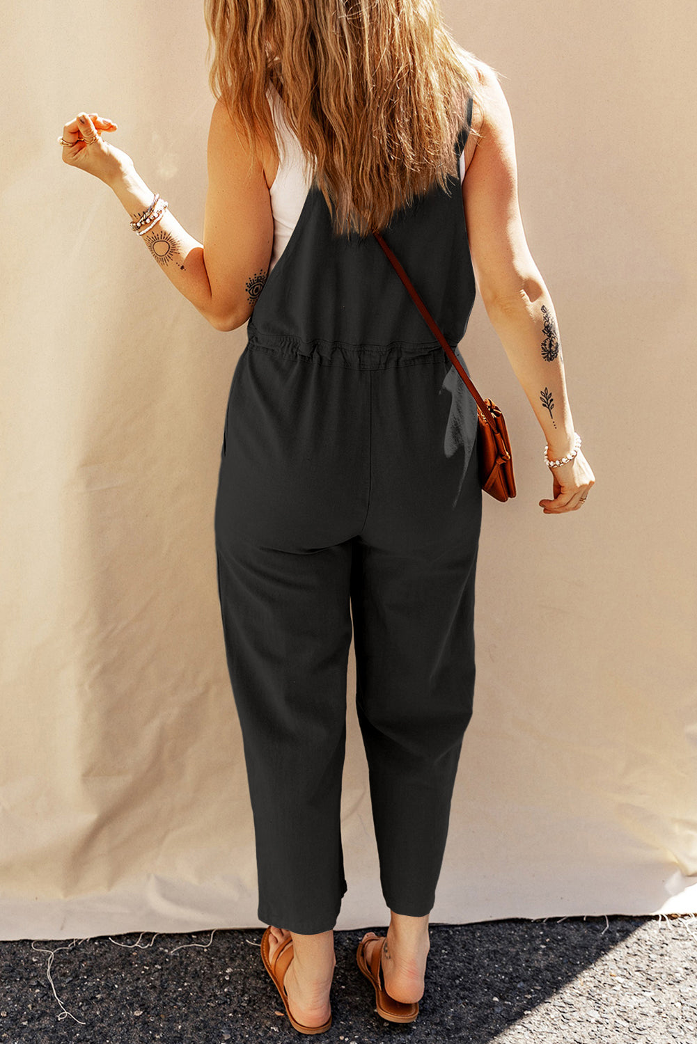 Drawstring Wide Strap Overalls with Pockets-Angel Casuals