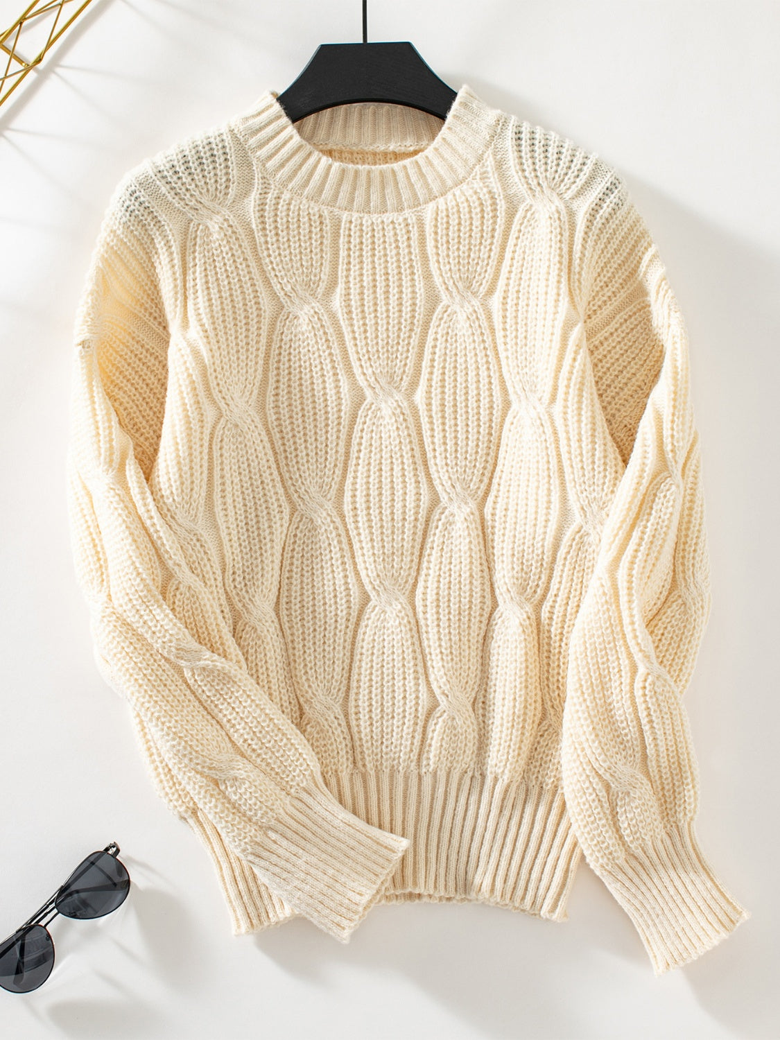 Round Neck Dropped Shoulder Sweater-Angel Casuals