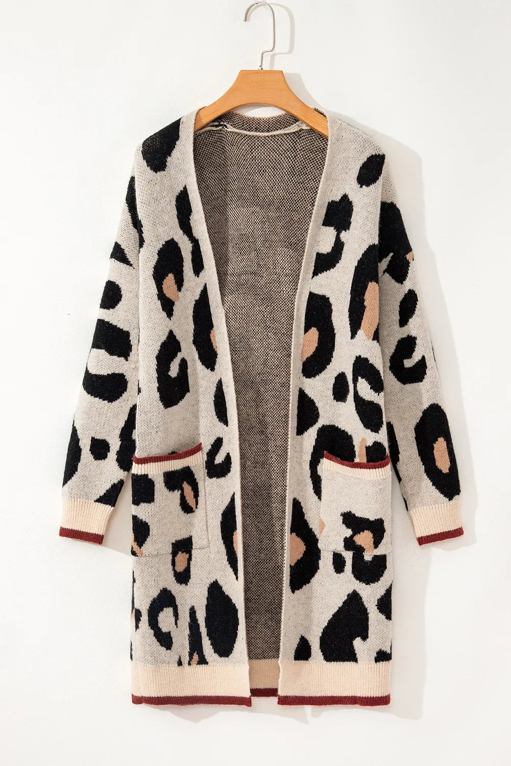 Leopard Open Front Long Sleeve Cardigan-Angel Casuals