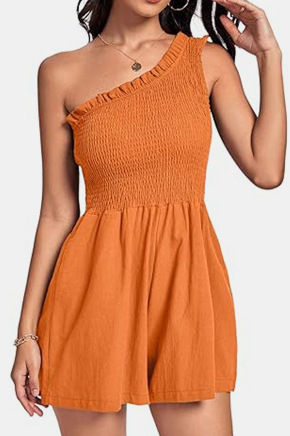 Smocked Single Shoulder Romper-Angel Casuals