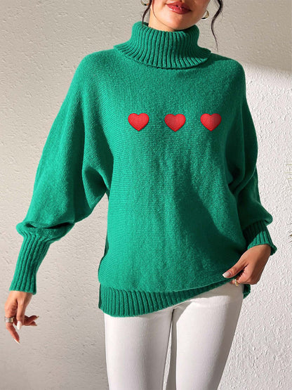 Heart Turtleneck Long Sleeve Sweater-Angel Casuals