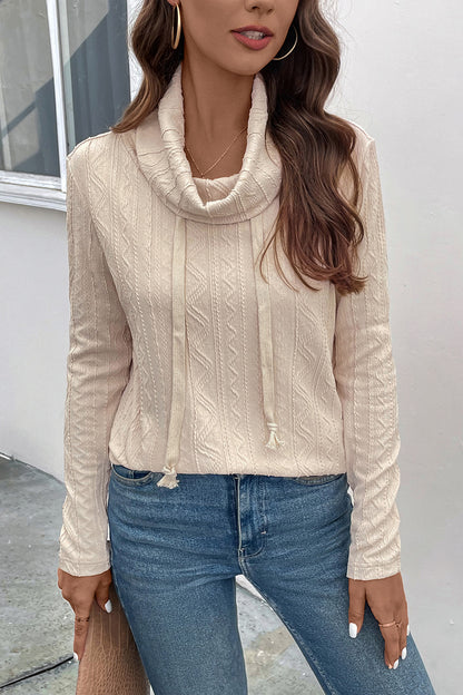 Perfee Tied Mock Neck Long Sleeve Knit Top-Angel Casuals