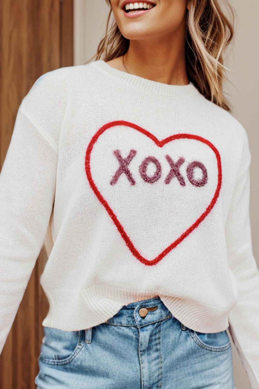 XOXO Round Neck Drop Shoulder Sweater-Angel Casuals