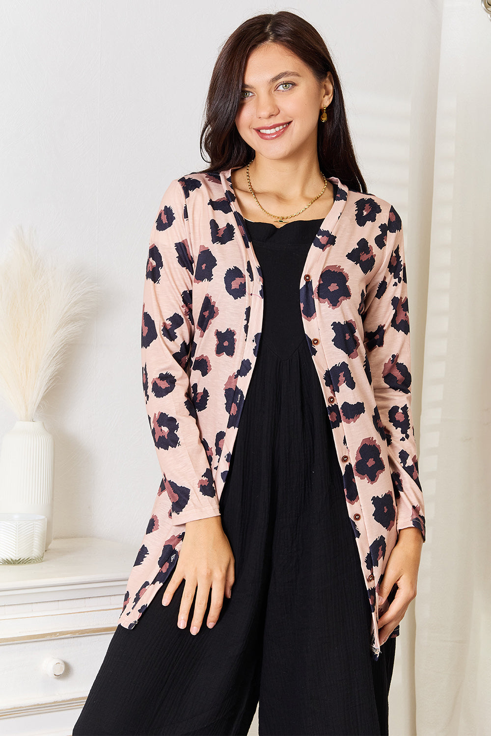 Double Take Printed Button Front Longline Cardigan-Angel Casuals