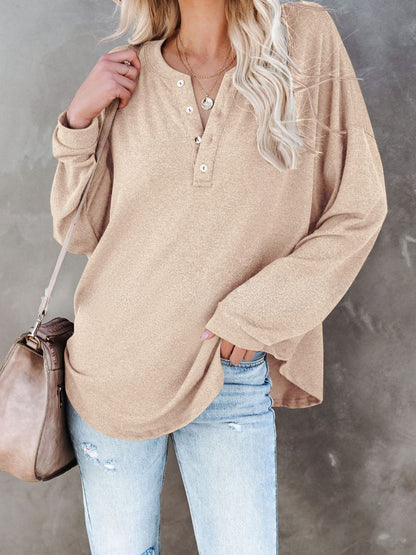 Buttoned Drop Shoulder Top-Angel Casuals