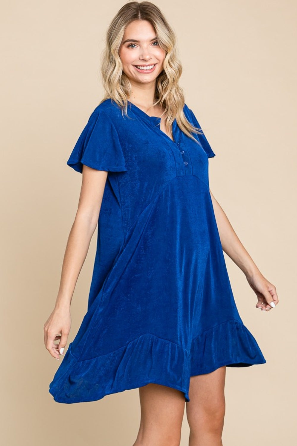 Culture Code Full Size Short Sleeve Ruffled Asymmetric Hem Dress-Angel Casuals