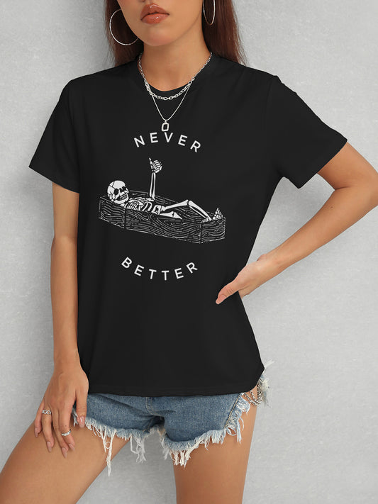 Skull Round Neck Short Sleeve T-Shirt-Angel Casuals