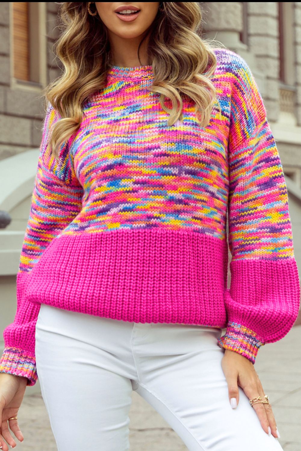 Rainbow Confetti Drop Shoulder Sweater-Angel Casuals