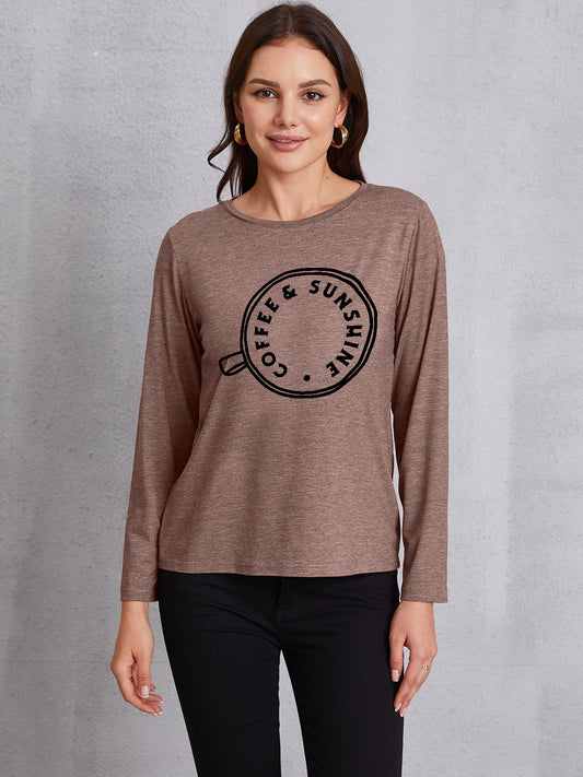 COFFEE SUNSHINE Round Neck Long Sleeve T-Shirt-Angel Casuals