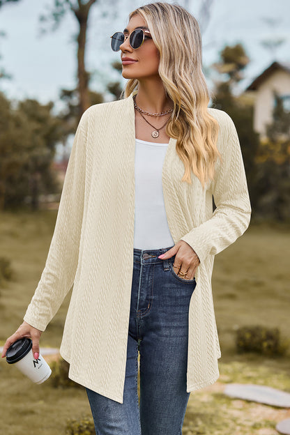 Textured Open Front Long Sleeve Cardigan-Angel Casuals