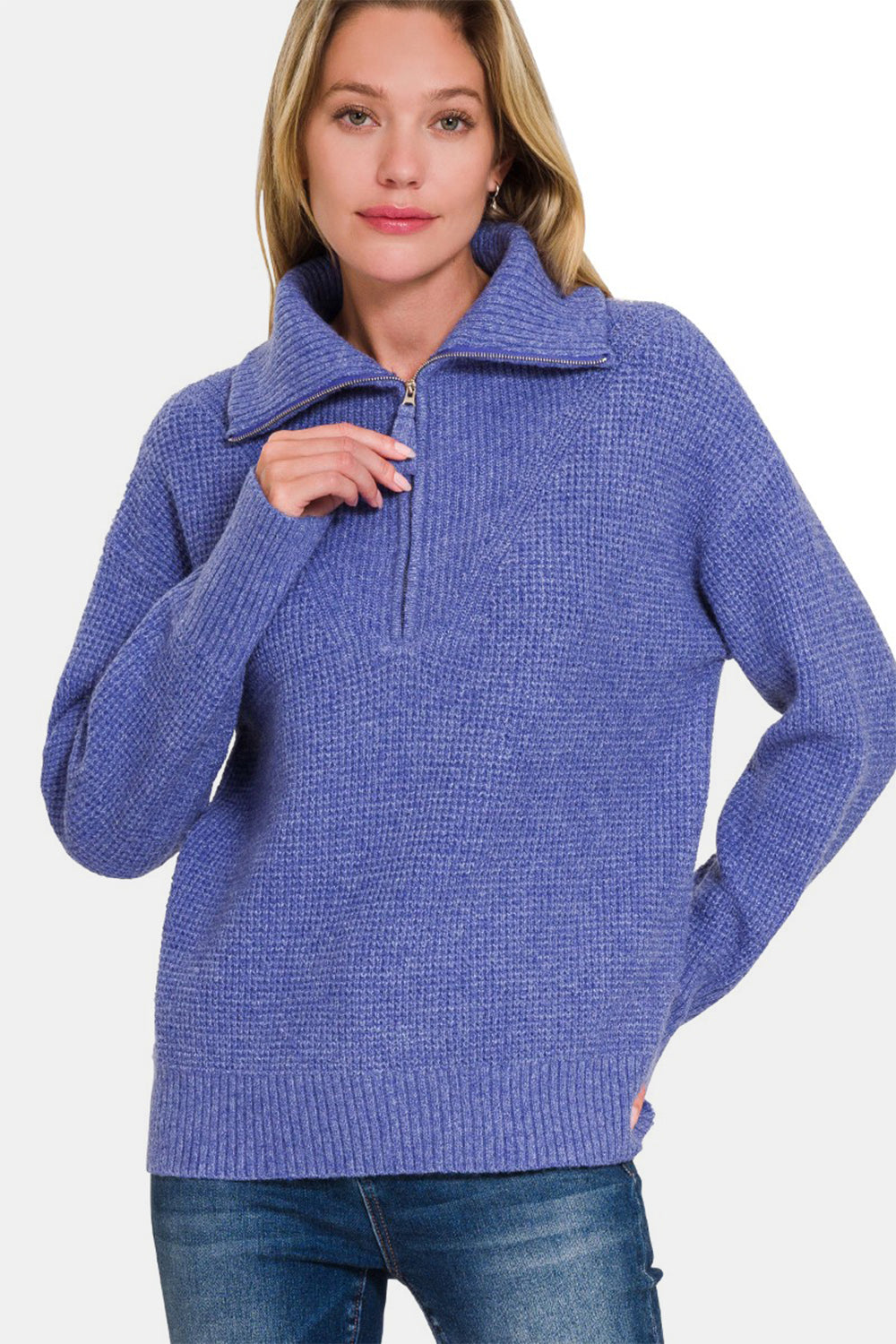 Zenana Half Zip Long Sleeve Sweater-Angel Casuals