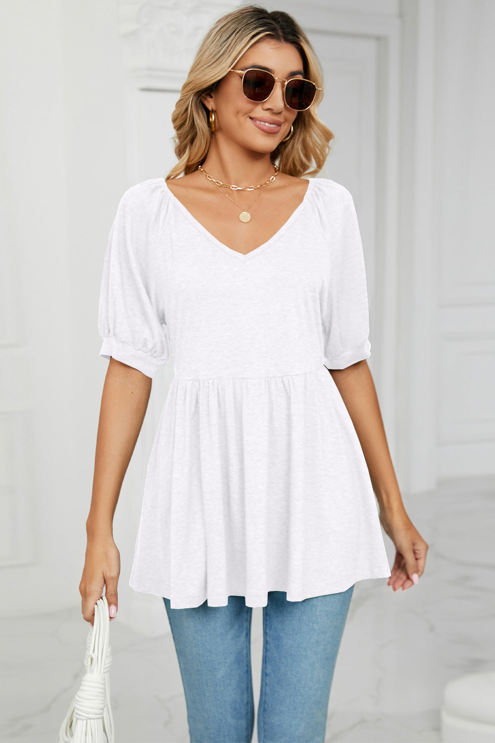 V-Neck Babydoll Top-Angel Casuals