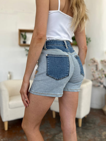 Judy Blue Full Size Color Block Denim Shorts-Angel Casuals