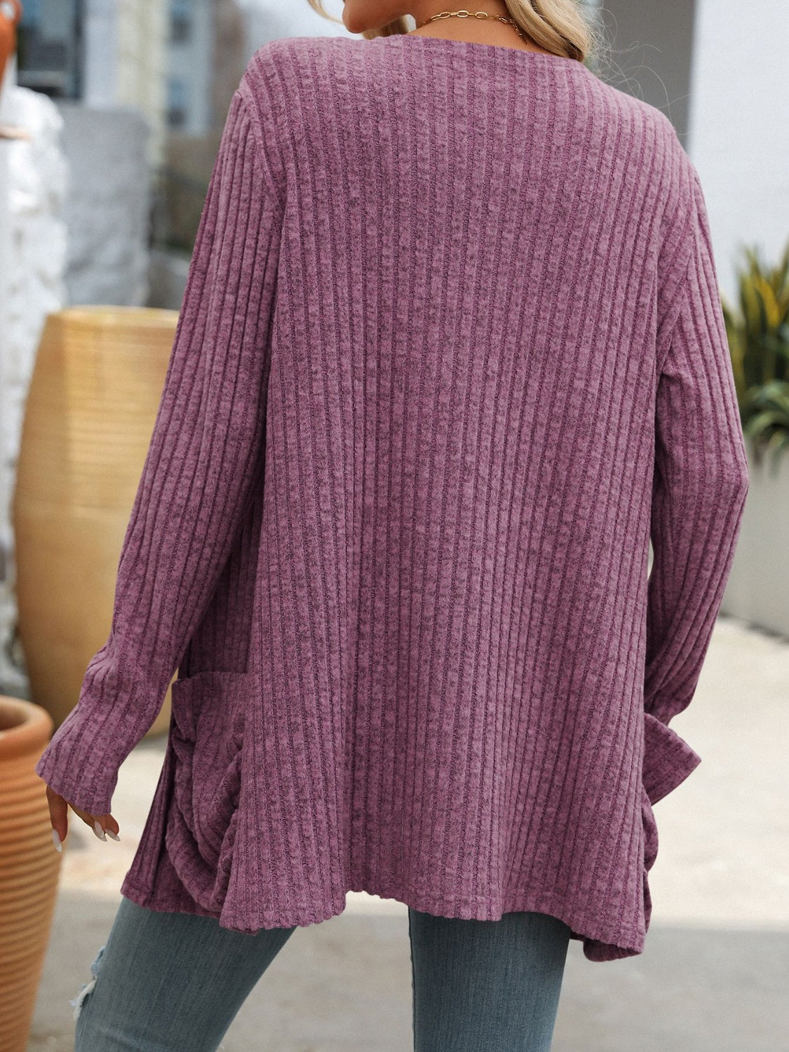 Mandy Open Front Long Sleeve Ribbed Cardigan-Angel Casuals