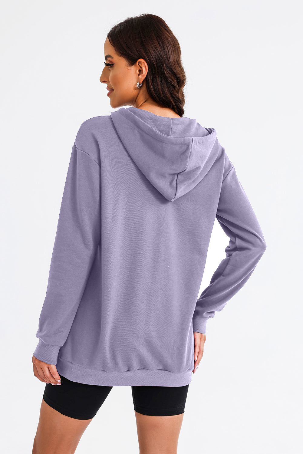 Drawstring Half Zip Hooded Dress-Angel Casuals