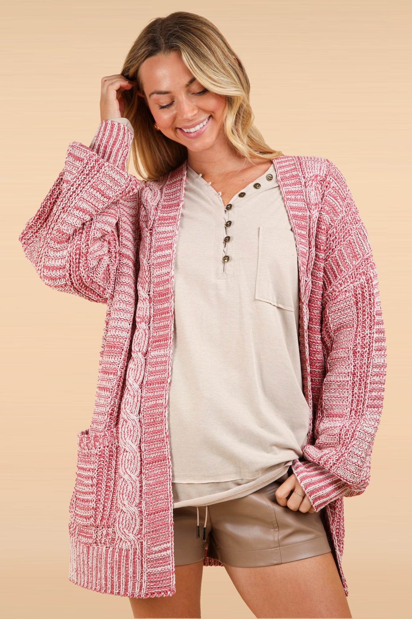 VERY J Cable Knit Open Front Cardigan-Angel Casuals