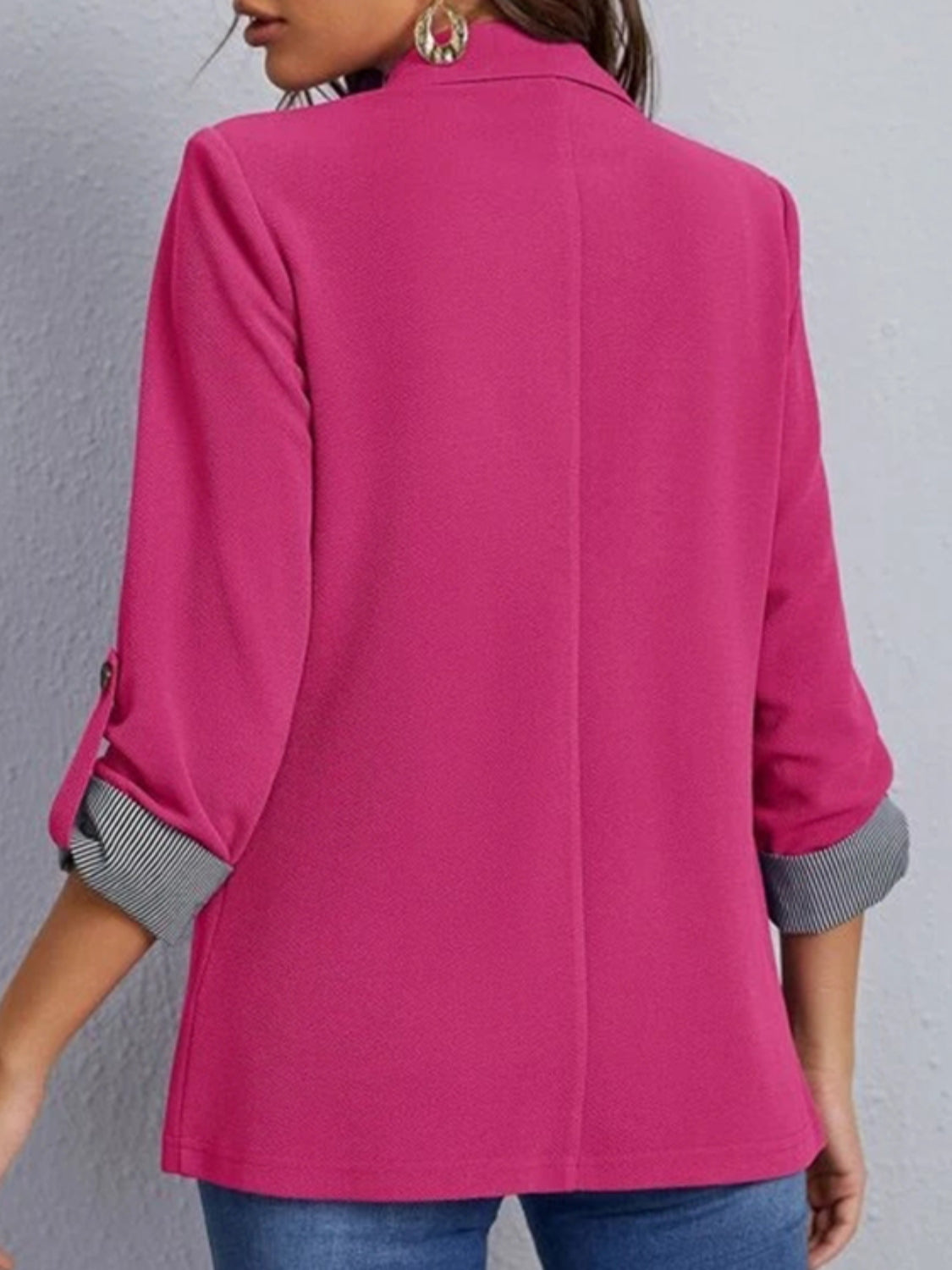 Lapel Collar Roll-Tab Sleeve Blazer-Angel Casuals