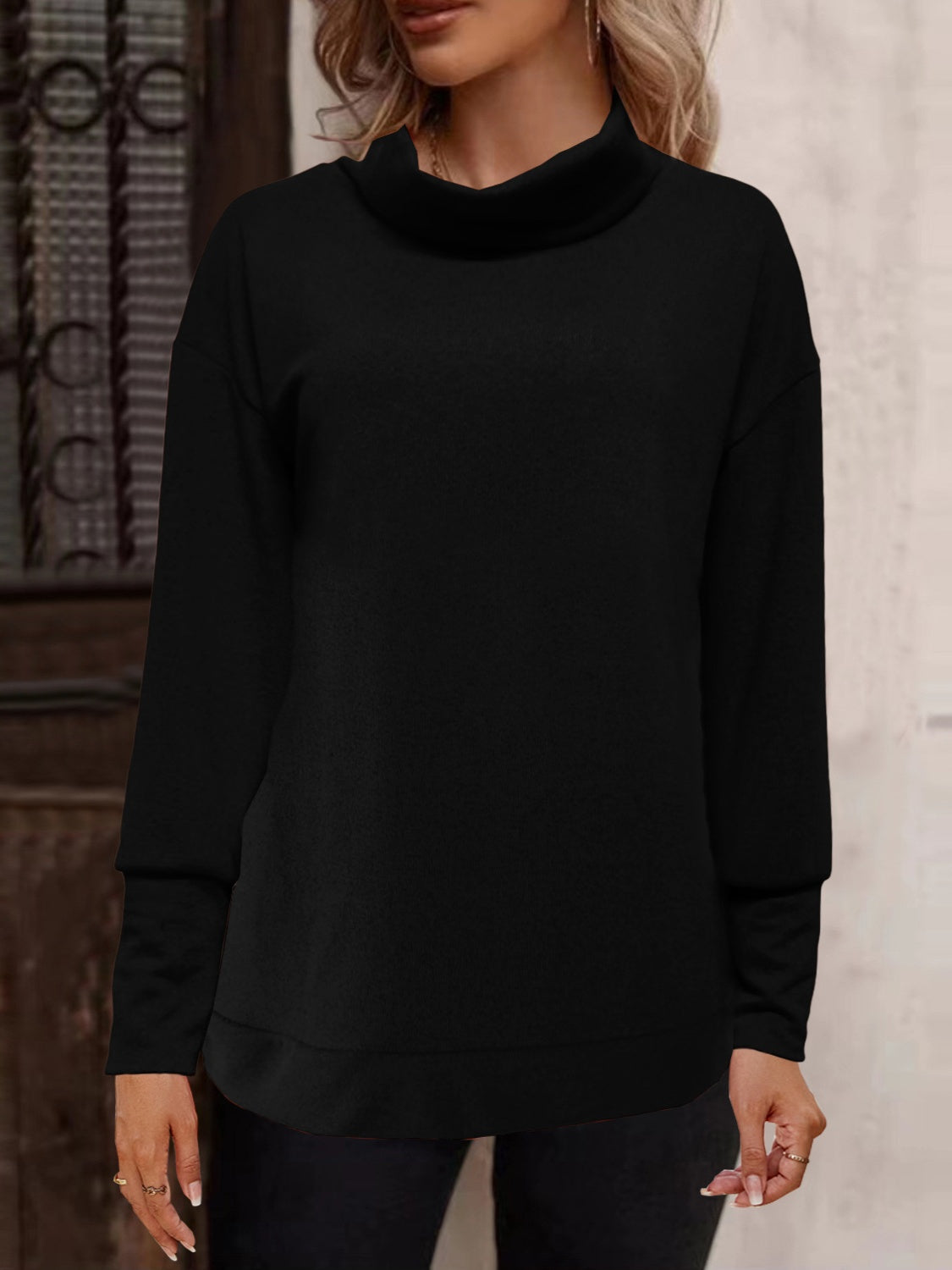 Full Size Mock Neck Long Sleeve T-Shirt-Angel Casuals