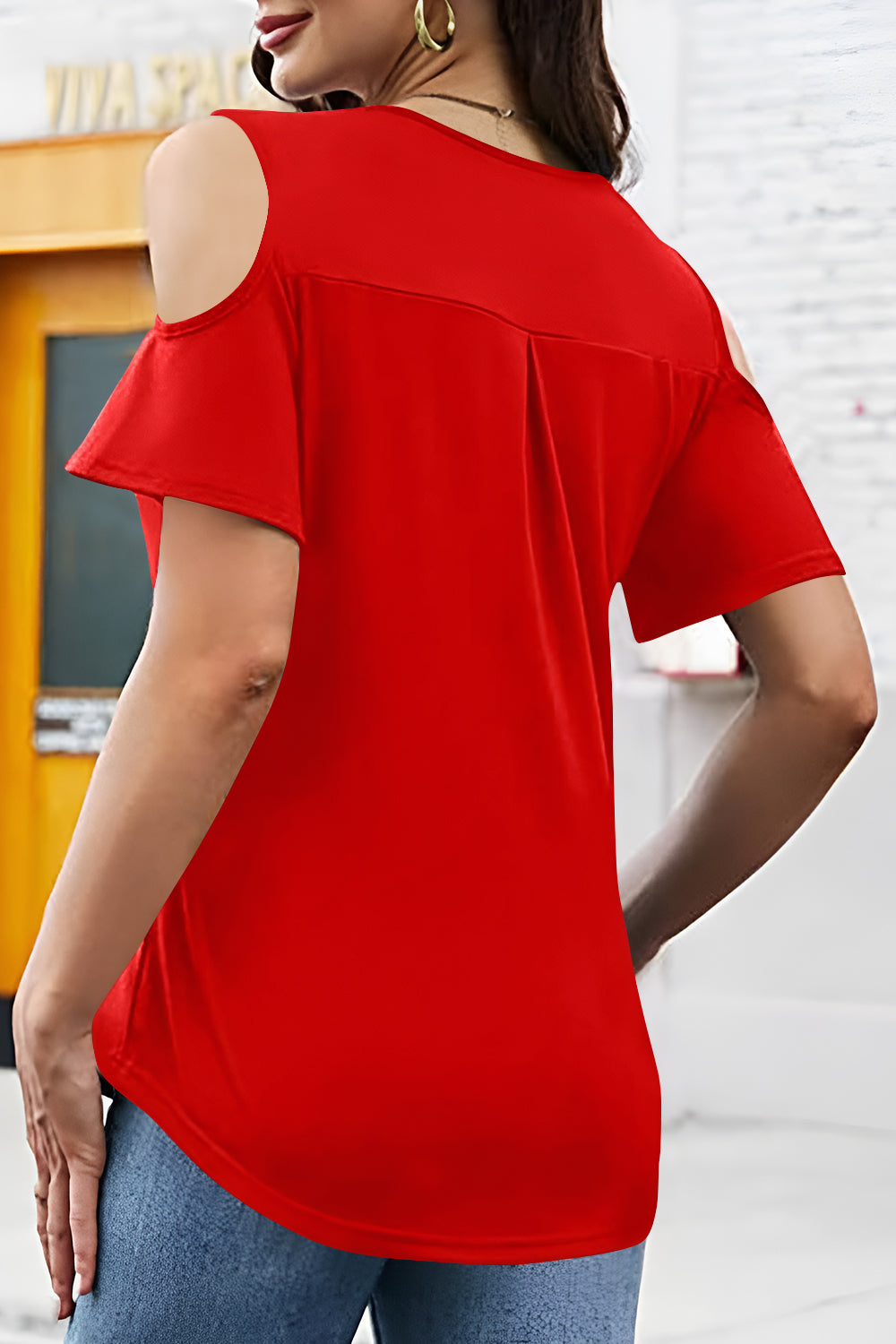Full Size Half Zip Cold Shoulder Top-Angel Casuals