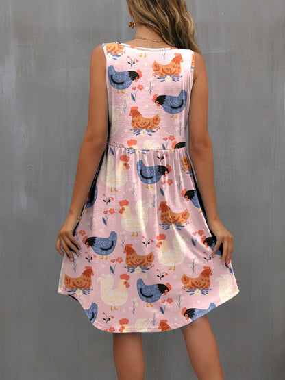 Printed Round Neck Sleeveless Dress-Angel Casuals