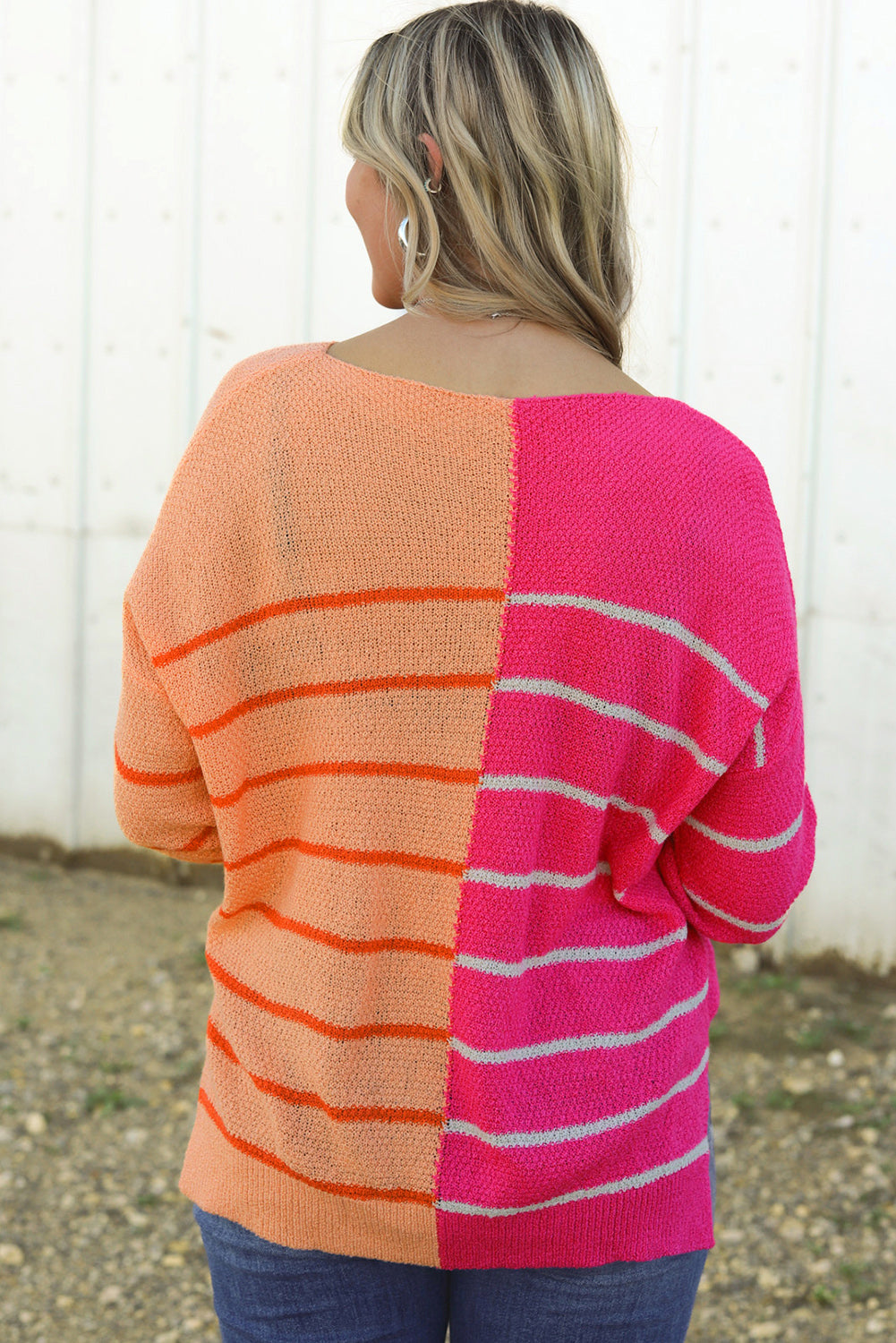 Striped Pocketed Dropper Shoulder Sweater-Angel Casuals