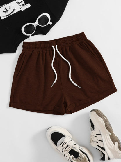 Drawstring Pocketed Elastic Waist Shorts-Angel Casuals