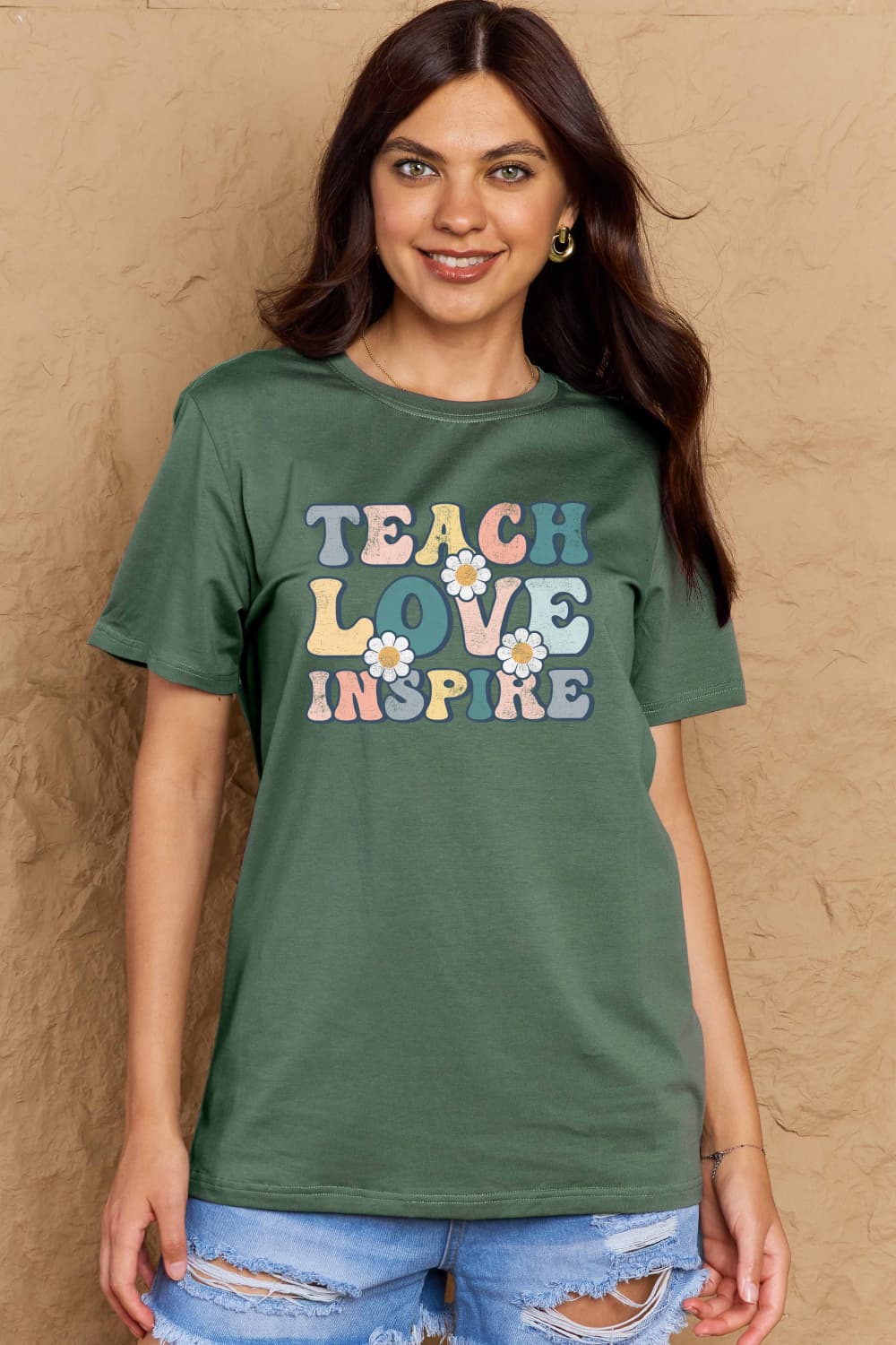 Simply Love Full Size TEACH LOVE INSPIRE Graphic Cotton T-Shirt-Angel Casuals