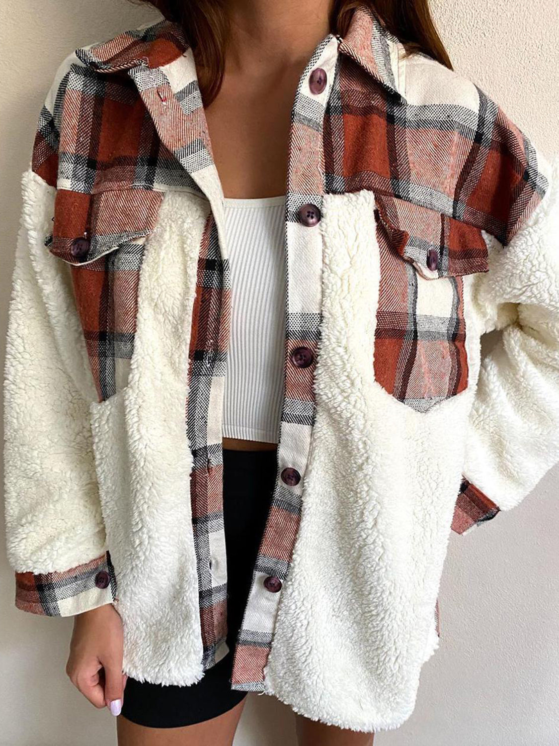 Fuzzy Button Up Long Sleeve Jacket-Angel Casuals