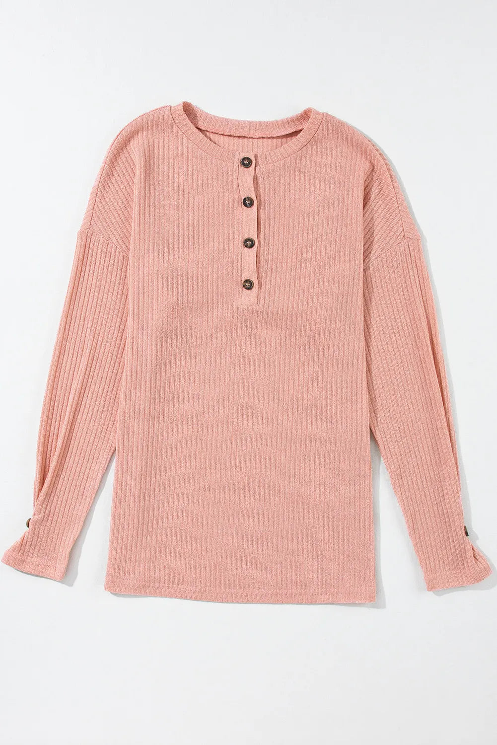 Ribbed Half Button Long Sleeve Knit Top-Angel Casuals