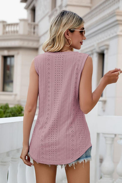 Eyelet V-Neck Tank-Angel Casuals