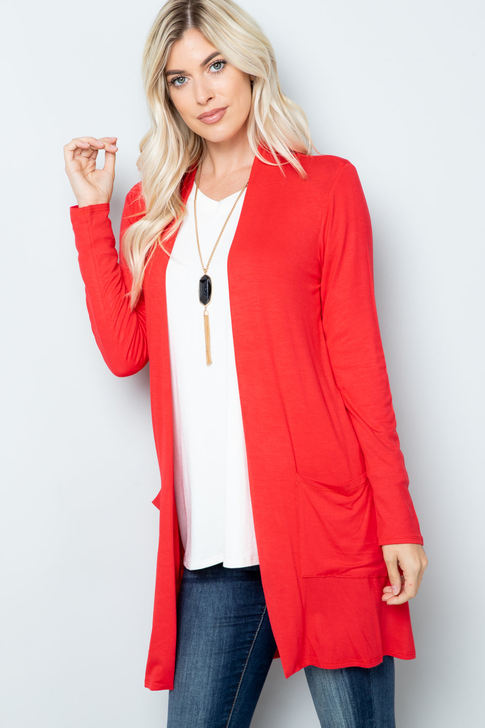 Celeste Full Size Open Front Cardigan with Pockets-Angel Casuals