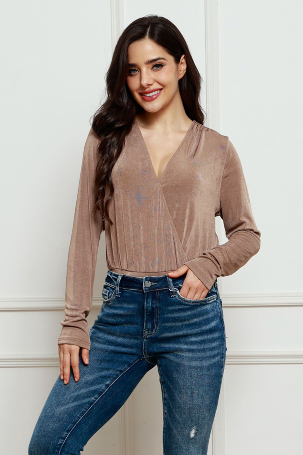 V-Neck Long Sleeve Bodysuit-Angel Casuals