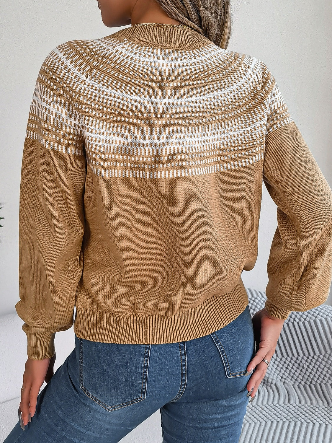 Contrast Round Neck Long Sleeve Sweater-Angel Casuals