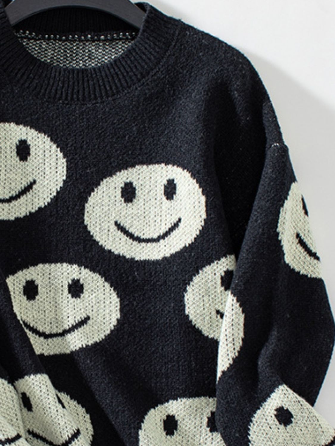 Smile Pattern Round Neck Long Sleeve Sweater-Angel Casuals