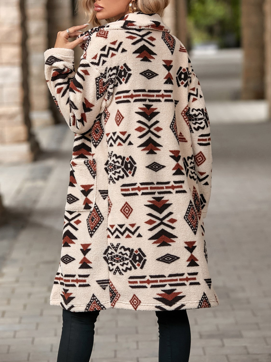 Geometric Pocketed Dropped Shoulder Coat-Angel Casuals