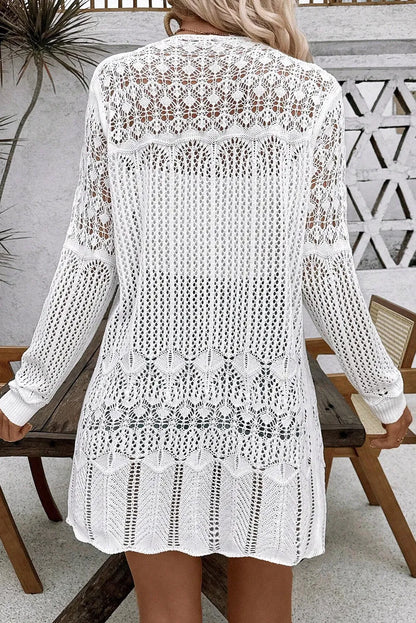 Openwork Open Front Long Sleeve Cardigan-Angel Casuals