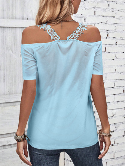 Full Size Lace Detail Short Sleeve T-Shirt-Angel Casuals